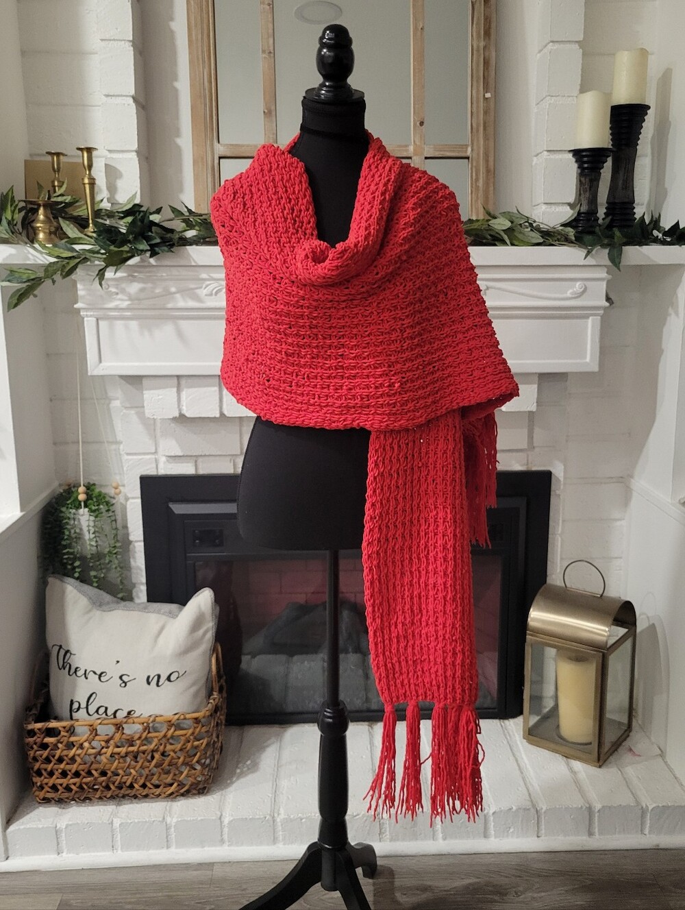 Hollister Red Chunky Cozy Knit Fringe Oversized Scarf One Size